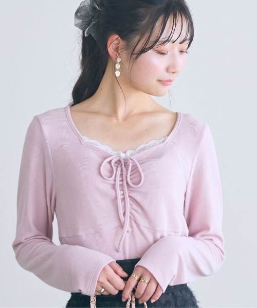 marun(マルン)の「<大きいサイズ>レースアソートドロストカットソートップス marun(Tシャツ/カットソー・レディース・ブラック/ピンク・5L/4L/3L/LL/L)」の2枚目の写真