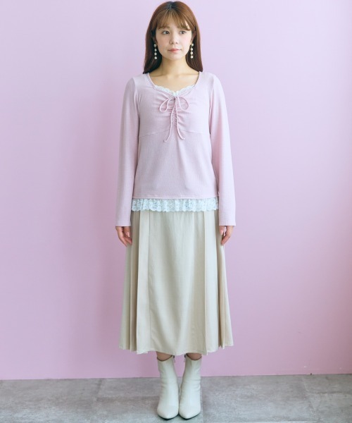 marun(マルン)の「<大きいサイズ>レースアソートドロストカットソートップス marun(Tシャツ/カットソー・レディース・ブラック/ピンク・5L/4L/3L/LL/L)」の7枚目の写真