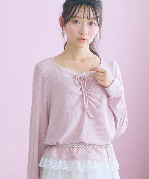 marun(マルン)の「<大きいサイズ>レースアソートドロストカットソートップス marun(Tシャツ/カットソー・レディース・ブラック/ピンク・5L/4L/3L/LL/L)」の10枚目の写真