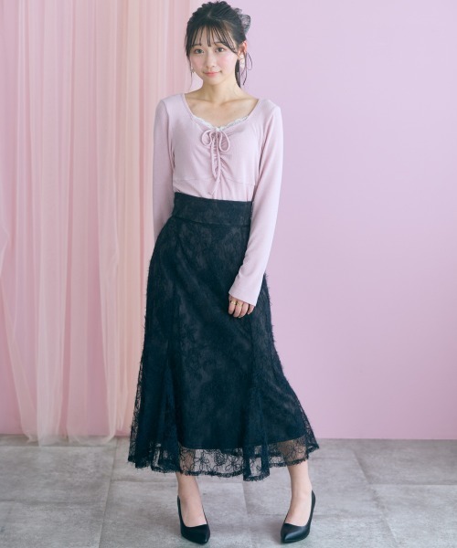 marun(マルン)の「<大きいサイズ>レースアソートドロストカットソートップス marun(Tシャツ/カットソー・レディース・ブラック/ピンク・5L/4L/3L/LL/L)」の6枚目の写真