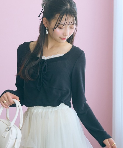 marun(マルン)の「<大きいサイズ>レースアソートドロストカットソートップス marun(Tシャツ/カットソー・レディース・ブラック/ピンク・5L/4L/3L/LL/L)」の12枚目の写真