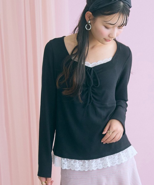 marun(マルン)の「<大きいサイズ>レースアソートドロストカットソートップス marun(Tシャツ/カットソー・レディース・ブラック/ピンク・5L/4L/3L/LL/L)」の3枚目の写真