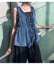 ウォッシュドデニムフリルブラウス / Washed Denim Frill Blouse
