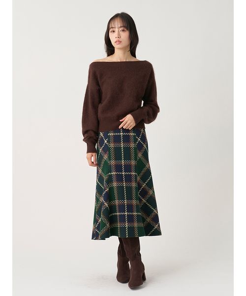 SNIDEL(スナイデル)の「ロービングチェックミドルスカート(スカート・レディース・アイボリー/グリーン/キャメル・1/0)」の2枚目の写真