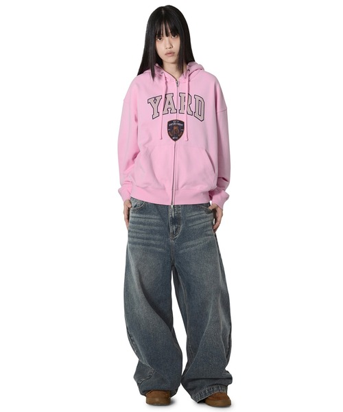 Openyard(オープンヤード)の「『Openyard/オープンヤード』COLLEGIATE CREST HOODIE ZIP UP/カレッジエイトクレストジップアップパーカー(パーカー・メンズ・ピンク/グレー・M/L)」の14枚目の写真