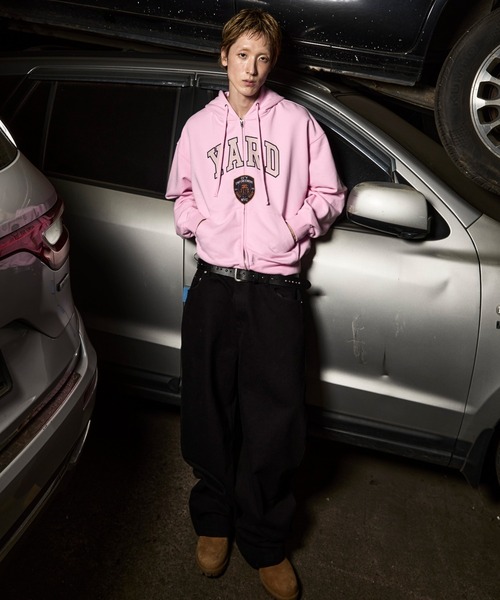 Openyard(オープンヤード)の「『Openyard/オープンヤード』COLLEGIATE CREST HOODIE ZIP UP/カレッジエイトクレストジップアップパーカー(パーカー・メンズ・ピンク/グレー・M/L)」の15枚目の写真