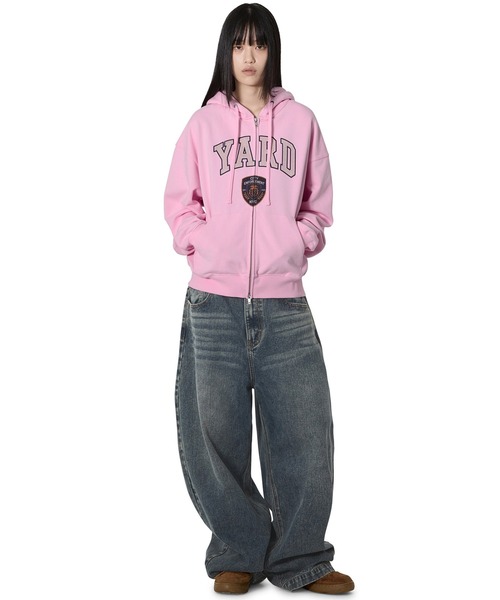 Openyard(オープンヤード)の「『Openyard/オープンヤード』COLLEGIATE CREST HOODIE ZIP UP/カレッジエイトクレストジップアップパーカー(パーカー・メンズ・ピンク/グレー・M/L)」の13枚目の写真