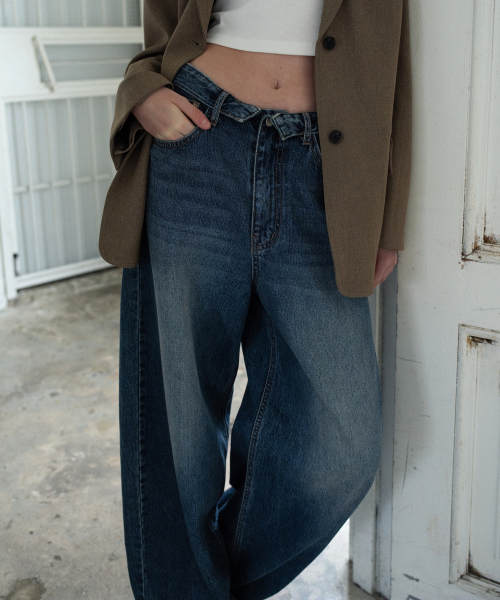 WAARFORWOMAN(ワール・フォー・ウーマン)の「W1161 ターンオーバーワイドパンツ_ディープブルー(デニムパンツ・レディース・その他・SMALL/MEDIUM/LARGE)」の3枚目の写真