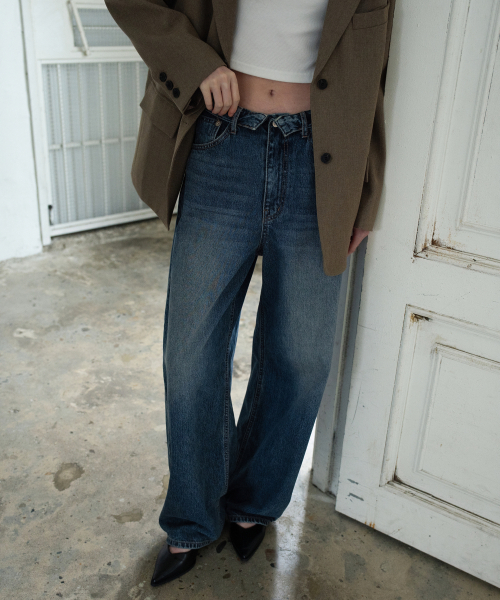 WAARFORWOMAN(ワール・フォー・ウーマン)の「W1161 ターンオーバーワイドパンツ_ディープブルー(デニムパンツ・レディース・その他・SMALL/MEDIUM/LARGE)」の2枚目の写真