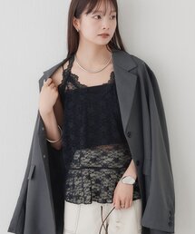 【レイヤードスタイルにも◎】レースペプラムホルターキャミ