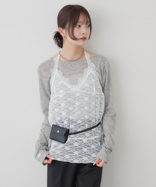 mystic(ミスティック)の「【レイヤードスタイルにも◎】レースペプラムホルターキャミ(Tシャツ/カットソー・レディース・ブラック/オフホワイト・FREE)」の3枚目の写真