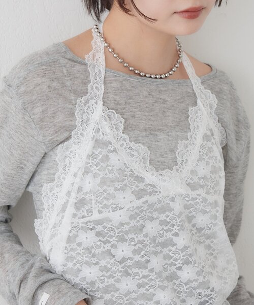 mystic(ミスティック)の「【レイヤードスタイルにも◎】レースペプラムホルターキャミ(Tシャツ/カットソー・レディース・ブラック/オフホワイト・FREE)」の5枚目の写真