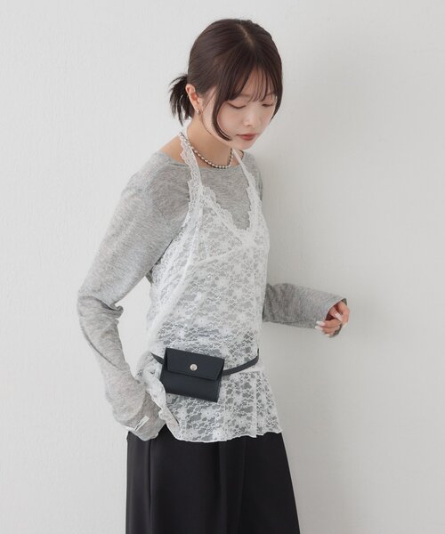 mystic(ミスティック)の「【レイヤードスタイルにも◎】レースペプラムホルターキャミ(Tシャツ/カットソー・レディース・ブラック/オフホワイト・FREE)」の7枚目の写真