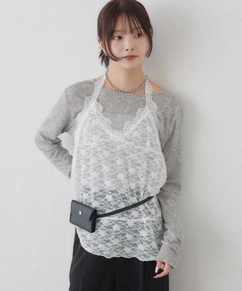 mystic(ミスティック)の「【レイヤードスタイルにも◎】レースペプラムホルターキャミ(Tシャツ/カットソー・レディース・ブラック/オフホワイト・FREE)」の12枚目の写真