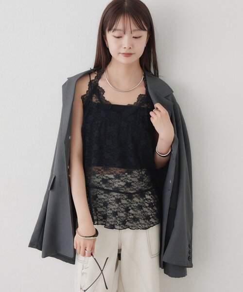 mystic(ミスティック)の「【レイヤードスタイルにも◎】レースペプラムホルターキャミ(Tシャツ/カットソー・レディース・ブラック/オフホワイト・FREE)」の13枚目の写真
