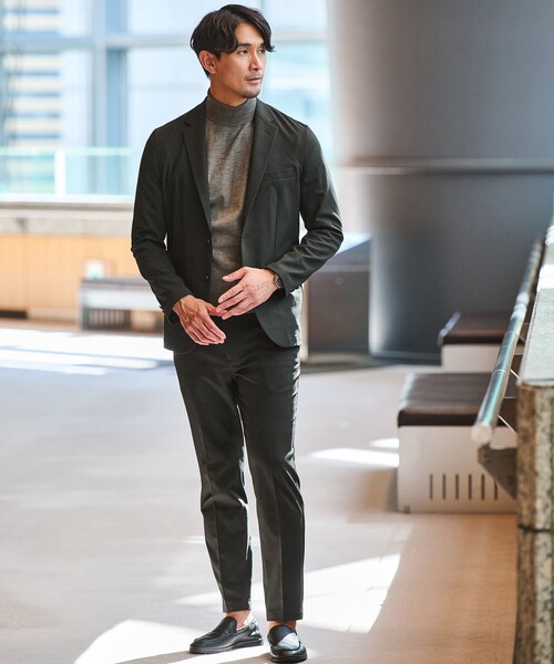 green label relaxing(グリーンレーベルリラクシング)の「【WEB限定】JUST fit ウールライク ナロー セットアップ ジャケット&パンツ -ストレッチ-(セットアップ・メンズ・ブラック/ネイビー/ダークブラウン/オリーブ/ダークグレー・XL/L/M/XXL/S/XS)」の5枚目の写真
