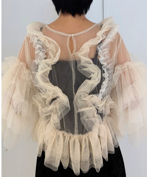 Cupid Heart(キューピッドハート)の「【Cupid Heart】結婚式用!Fluffy tulle tops(カーディガン/ボレロ・レディース・ピンク/チャコールグレー/ミント/アイボリー・MEDIUM)」の2枚目の写真