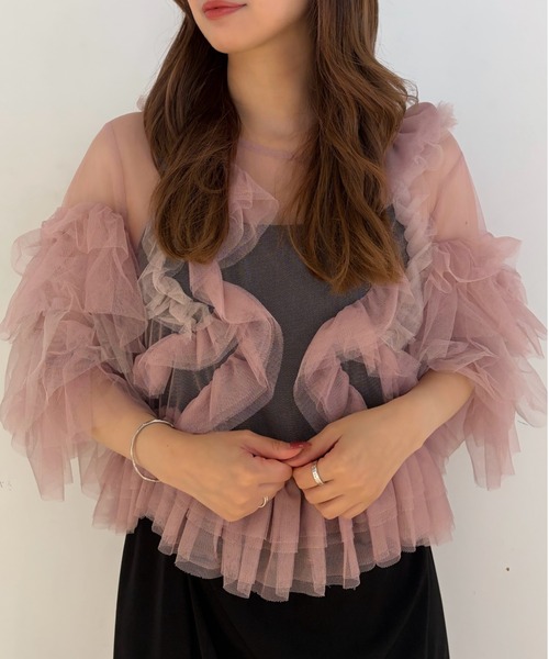 Cupid Heart(キューピッドハート)の「【Cupid Heart】結婚式用!Fluffy tulle tops(カーディガン/ボレロ・レディース・ピンク/チャコールグレー/ミント/アイボリー・MEDIUM)」の5枚目の写真
