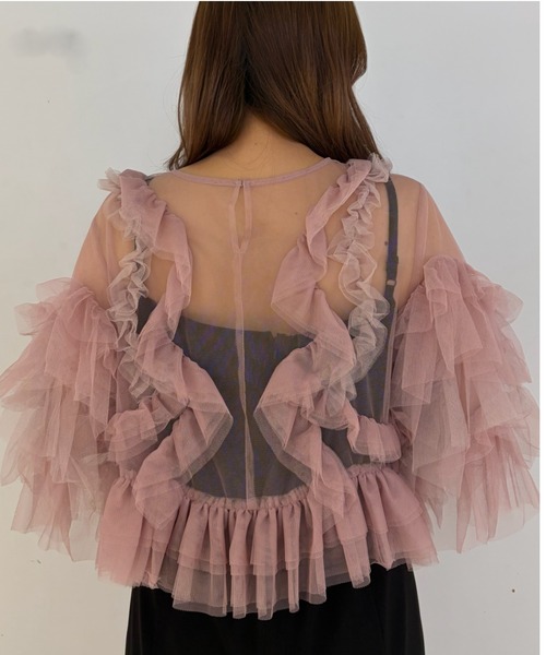 Cupid Heart(キューピッドハート)の「【Cupid Heart】結婚式用!Fluffy tulle tops(カーディガン/ボレロ・レディース・ピンク/チャコールグレー/ミント/アイボリー・MEDIUM)」の6枚目の写真