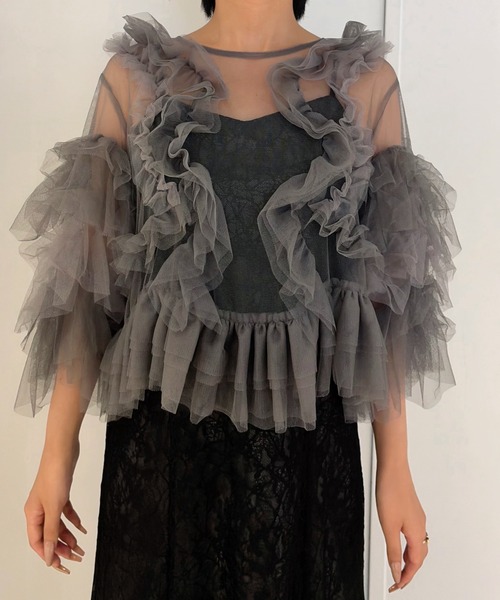 Cupid Heart(キューピッドハート)の「【Cupid Heart】結婚式用!Fluffy tulle tops(カーディガン/ボレロ・レディース・ピンク/チャコールグレー/ミント/アイボリー・MEDIUM)」の8枚目の写真