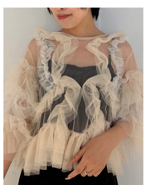 Cupid Heart(キューピッドハート)の「【Cupid Heart】結婚式用!Fluffy tulle tops(カーディガン/ボレロ・レディース・ピンク/チャコールグレー/ミント/アイボリー・MEDIUM)」の11枚目の写真