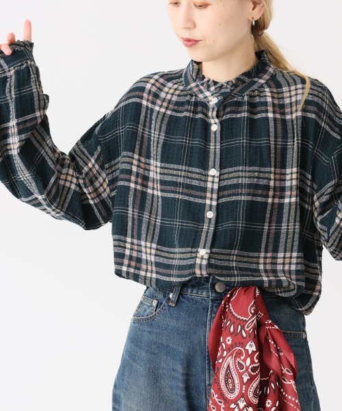 HEART MARKET（ハートマーケット）の「襟フリルチェックブラウス（シャツ/ブラウス・レディース・ベージュ/グリーン/パープル/ブラウン/ナチュラル・FREE）」の12枚目の写真