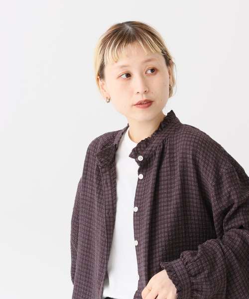 HEART MARKET（ハートマーケット）の「襟フリルチェックブラウス（シャツ/ブラウス・レディース・ベージュ/グリーン/パープル/ブラウン/ナチュラル・FREE）」の14枚目の写真