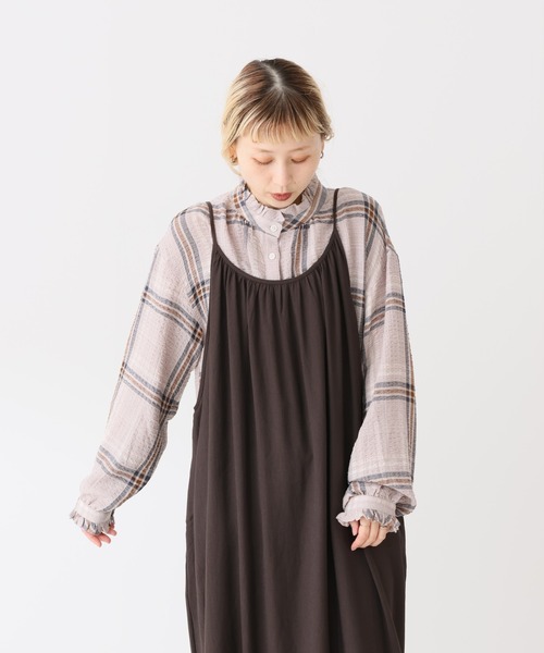 HEART MARKET（ハートマーケット）の「襟フリルチェックブラウス（シャツ/ブラウス・レディース・ベージュ/グリーン/パープル/ブラウン/ナチュラル・FREE）」の18枚目の写真
