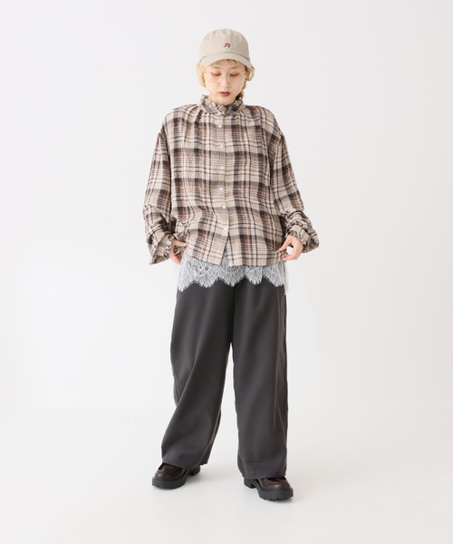 HEART MARKET（ハートマーケット）の「襟フリルチェックブラウス（シャツ/ブラウス・レディース・ベージュ/グリーン/パープル/ブラウン/ナチュラル・FREE）」の21枚目の写真