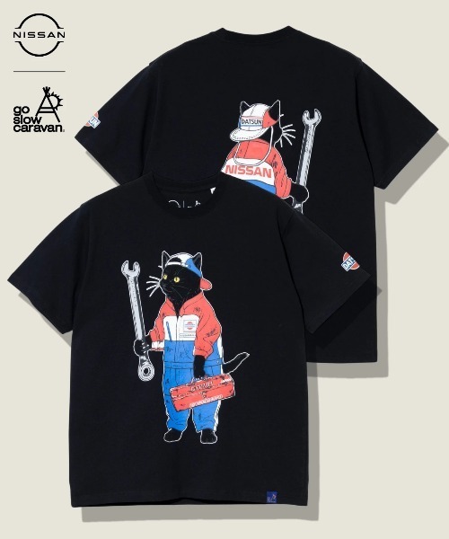 go slow caravan(ゴースローキャラバン)の「NISSAN × gsc USA/C RALLYメカニック猫Tシャツ(Tシャツ/カットソー・メンズ・ホワイト/ブラック・X-LARGE/LARGE/MEDIUM)」の2枚目の写真