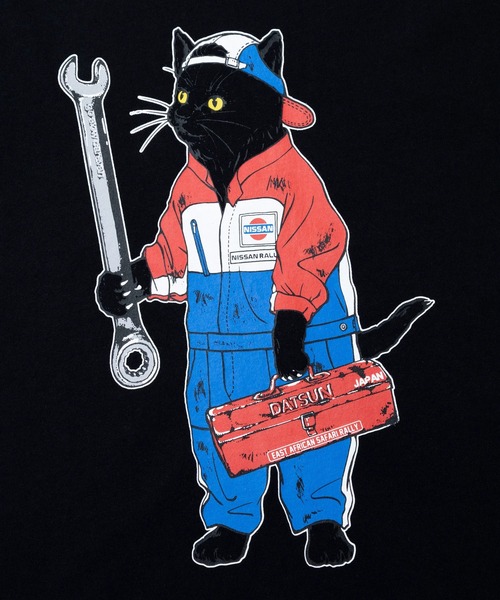 go slow caravan(ゴースローキャラバン)の「NISSAN × gsc USA/C RALLYメカニック猫Tシャツ(Tシャツ/カットソー・メンズ・ホワイト/ブラック・X-LARGE/LARGE/MEDIUM)」の4枚目の写真