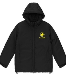 Ol' Basics（オールベーシックス）の「Ol' Basics（オール・ベーシックス） フェイクダウンジャケット 中綿 フード付き U.S.ARMY ロゴプリント シームレス 中綿ジャケット パデッドジャケット アウター アメカジ ミリタリー メンズ レディース ユニセックス（ダウンジャケット/コート）」