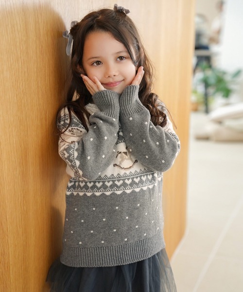 le reve vaniller(ル レーヴ ヴァニレ)の「vaniller kids 木馬柄 ノルディック ニット le reve vaniller(ニット/セーター・レディース・サックスブルー/ピンク/チャコール・L(110-120cm)/M(90-100))」の8枚目の写真