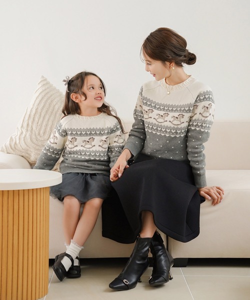 le reve vaniller(ル レーヴ ヴァニレ)の「vaniller kids 木馬柄 ノルディック ニット le reve vaniller(ニット/セーター・レディース・サックスブルー/ピンク/チャコール・L(110-120cm)/M(90-100))」の11枚目の写真