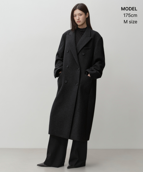MUSINSA STANDARD WOMAN（ムシンサスタンダードウーマン）の「ウィメンズウールブレンドオーバーショルダーダブルコート[チャコールグレー]（チェスターコート・レディース・その他・LARGE/MEDIUM/SMALL/X-SMALL）」の3枚目の写真