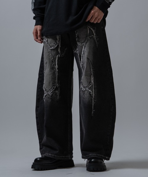 improves(インプローブス)の「ダメージモチーフ カーブデニムパンツ(デニムパンツ・メンズ・ブラック/ブラック系・LARGE/MEDIUM)」の9枚目の写真