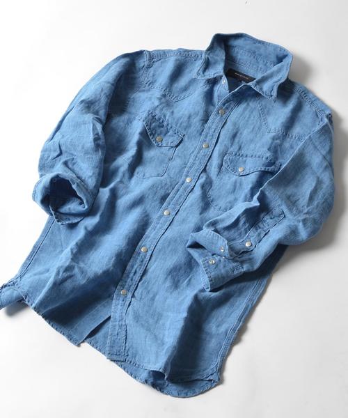 Ships Jet Blue シップスジェットブルー の Ships Jet Blue インディゴ リネン ウェスタンシャツ 7スリーブ シャツ ブラウス Wear