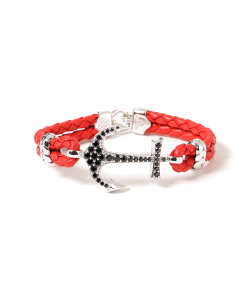 ATOLYESTONE(アトリエストーン)の「Nappa Leather Anchor Bracelet(ブレスレット)」|レッド