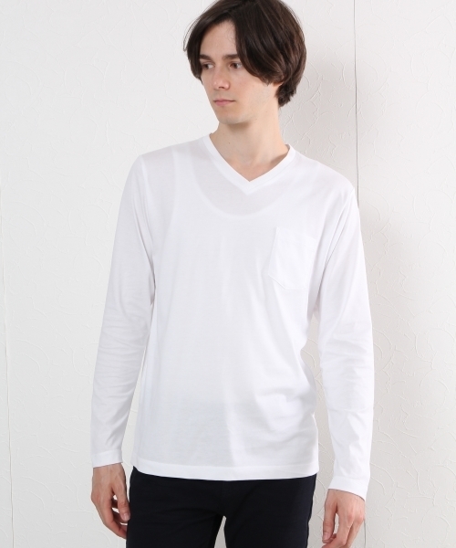 GLOBAL WORK（グローバルワーク）の「【高品質素材】スーピマＶネック長袖Ｔ/724194（Tシャツ/カットソー・メンズ・ホワイト/グレー/ネイビー/グリーン系その他・LARGE/SMALL/MEDIUM/X-LARGE）」の2枚目の写真