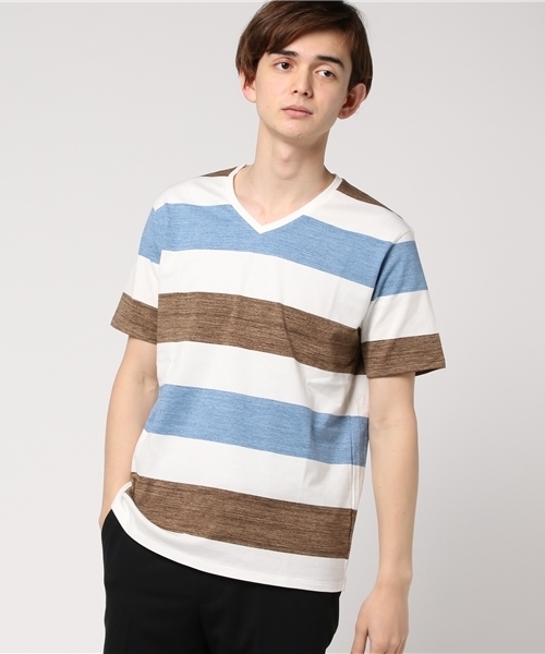 SHIPS(シップス)の「SC: "MADE IN JAPAN" マルチ ワイドボーダー Vネック Tシャツ■(Tシャツ/カットソー・メンズ・ピンク/キャメル/チャコールグレー/ヘザーグレー/ブルー系その他/ロイヤルブルー/オレンジ系その他/ネイビー/ピンク系その他/レッド系その他・SMALL/LARGE/X-LARGE/MEDIUM)」の12枚目の写真