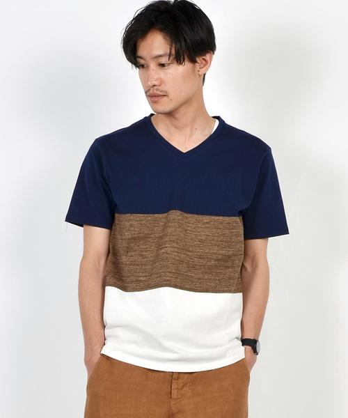 SHIPS(シップス)の「SC: "MADE IN JAPAN" マルチ ワイドボーダー Vネック Tシャツ■(Tシャツ/カットソー・メンズ・ピンク/キャメル/チャコールグレー/ヘザーグレー/ブルー系その他/ロイヤルブルー/オレンジ系その他/ネイビー/ピンク系その他/レッド系その他・SMALL/LARGE/X-LARGE/MEDIUM)」の8枚目の写真