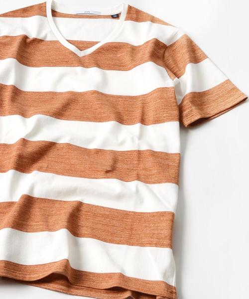 SHIPS(シップス)の「SC: "MADE IN JAPAN" マルチ ワイドボーダー Vネック Tシャツ■(Tシャツ/カットソー・メンズ・ピンク/キャメル/チャコールグレー/ヘザーグレー/ブルー系その他/ロイヤルブルー/オレンジ系その他/ネイビー/ピンク系その他/レッド系その他・SMALL/LARGE/X-LARGE/MEDIUM)」の10枚目の写真