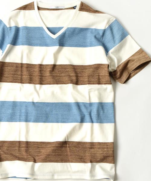 SHIPS(シップス)の「SC: "MADE IN JAPAN" マルチ ワイドボーダー Vネック Tシャツ■(Tシャツ/カットソー・メンズ・ピンク/キャメル/チャコールグレー/ヘザーグレー/ブルー系その他/ロイヤルブルー/オレンジ系その他/ネイビー/ピンク系その他/レッド系その他・SMALL/LARGE/X-LARGE/MEDIUM)」の15枚目の写真