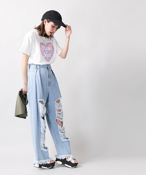 WEGO(ウィゴー)の「WEGO/ビッグハートプリントカットソー(Tシャツ/カットソー・レディース・ブラック/ホワイト・FREE)」の3枚目の写真