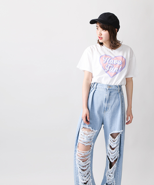 WEGO(ウィゴー)の「WEGO/ビッグハートプリントカットソー(Tシャツ/カットソー・レディース・ブラック/ホワイト・FREE)」の5枚目の写真