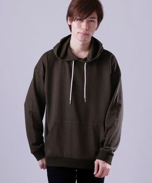 MONO-MART（モノマート）の「ドロップショルダーカラーリングプルオーバーパーカー/オーバーサイズスウェット（パーカー・メンズ・ブラック/ベージュ/ネイビー/ブラウン/グレー/ブルー/グリーン/アイボリー/オートミール/ブラウン系その他/ワイン/チャコール・FREE）」の5枚目の写真