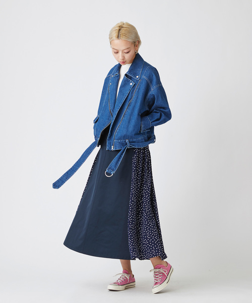 Velvet BY NOISE MAKER（ベルベッドバイノイズメーカー）の「ドット切替ミディ・スカート（スカート・レディース・ベージュ系その他/ブルー系その他・FREE）」の2枚目の写真