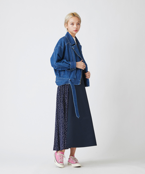 Velvet BY NOISE MAKER（ベルベッドバイノイズメーカー）の「ドット切替ミディ・スカート（スカート・レディース・ベージュ系その他/ブルー系その他・FREE）」の4枚目の写真