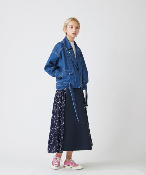 Velvet BY NOISE MAKER（ベルベッドバイノイズメーカー）の「ドット切替ミディ・スカート（スカート・レディース・ベージュ系その他/ブルー系その他・FREE）」の9枚目の写真