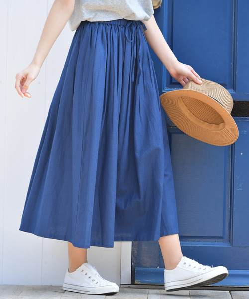 rps（アールピーエス）の「麻混ギャザースカート（スカート・レディース・ブラック系その他2/グリーン/ネイビー/ブルー系その他2/マスタード・M）」の4枚目の写真